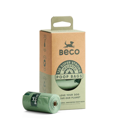 Beco Poop Bags: 120 unscented, super strong poop bags for responsible dog owners. A convenient and eco-friendly way to clean up after your furry friend.