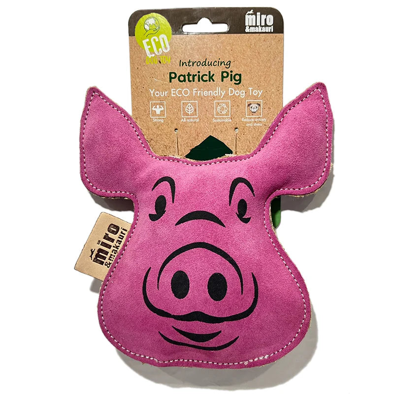 Patrick Pig, an Eco Friendly Dog Toy from Miro & Makauri. This soft, durable toy is perfect for chewing, tugging, and interactive play.