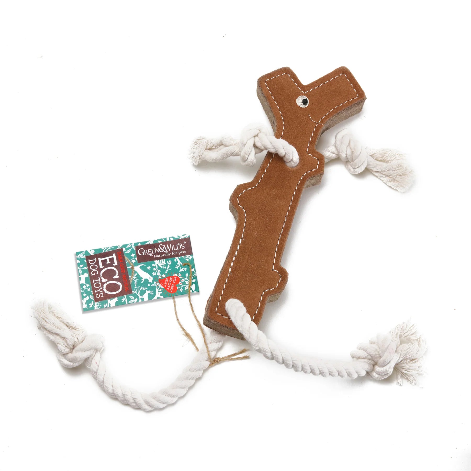 Eco Stick Man Toy from Green & Wilds, a natural and durable dog toy shaped like a stick figure. Perfect for chewing, tugging, and interactive play.