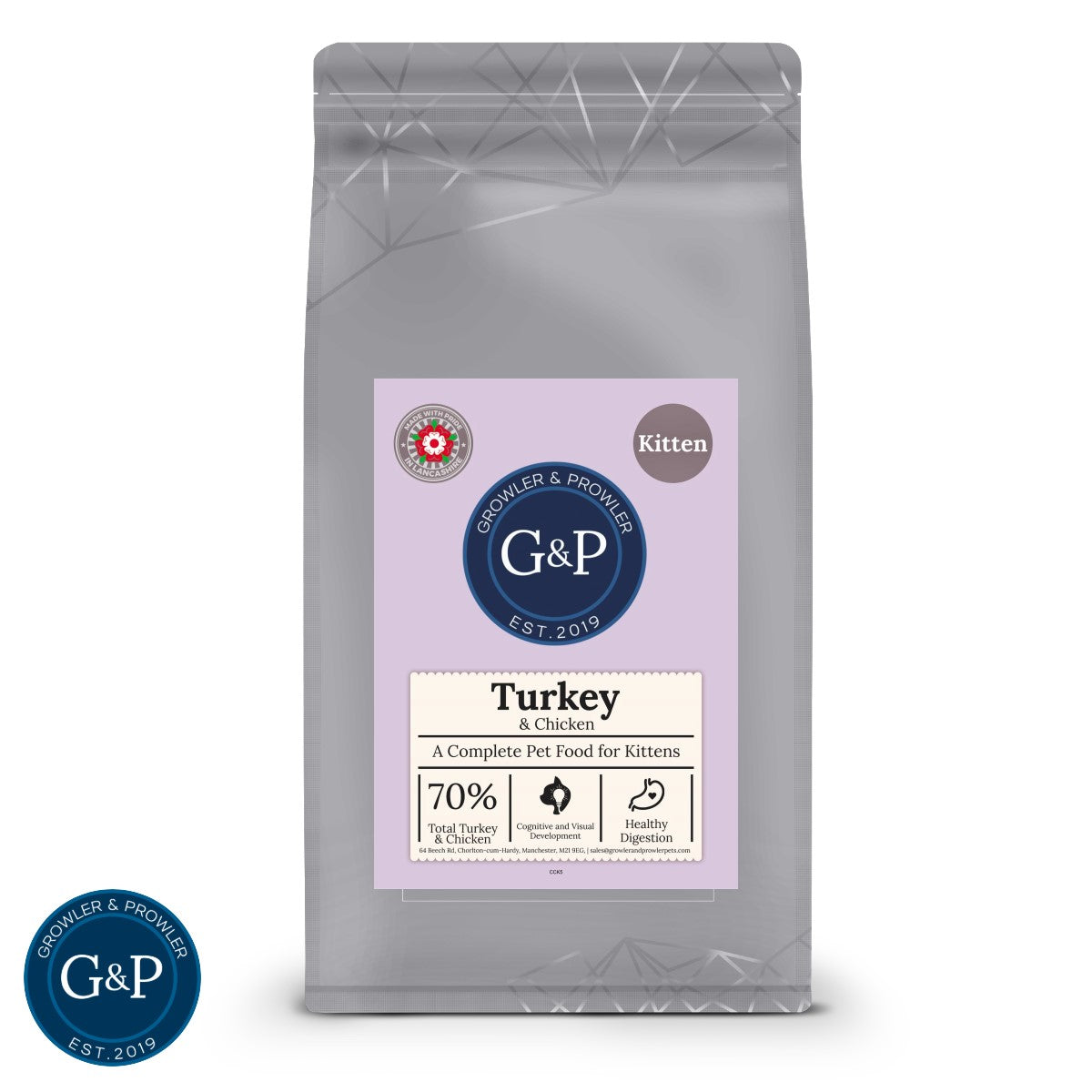 Growler and Prowler Turkey and Chicken Kitten Food packaging.