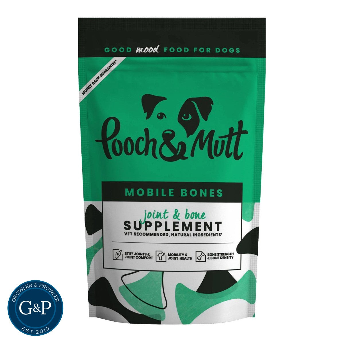 Pooch & Mutt Mobile Bones: A vet-recommended joint and bone supplement for dogs, made with natural ingredients. Helps with stiff joints, mobility, joint health, and bone strength.