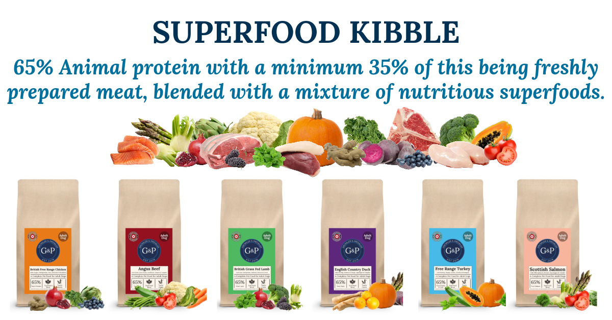 Superfood Kibble with 65% animal protein with a minim 35% of freshly prepared meat in manchester.