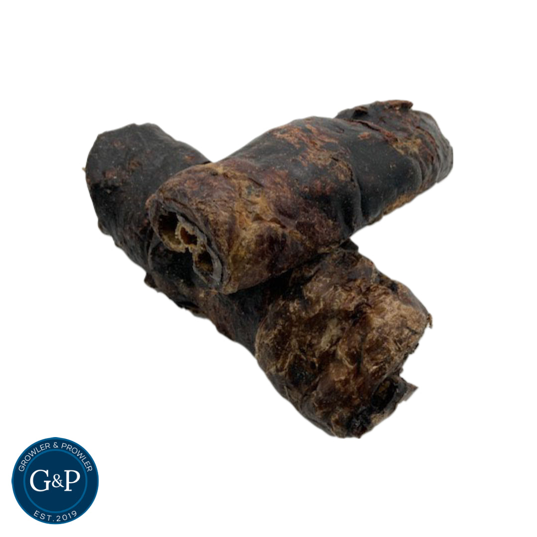 A durable and flavorful buffalo trachea chew by Growler & Prowler. These all-natural treats are perfect for keeping your dog entertained and healthy.