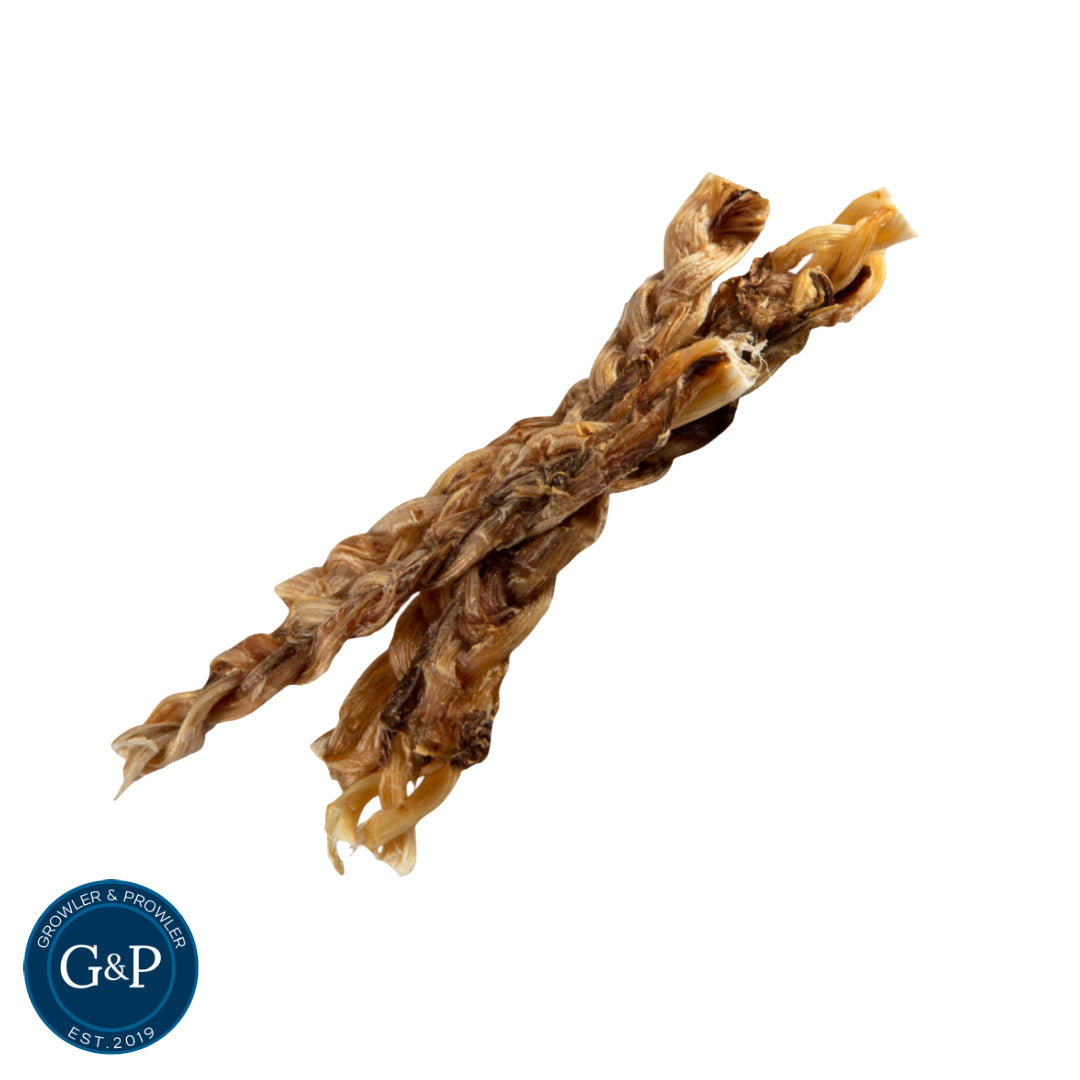 Braided ostrich tendon from Growler & Prowler, a dog treat company based in Manchester.