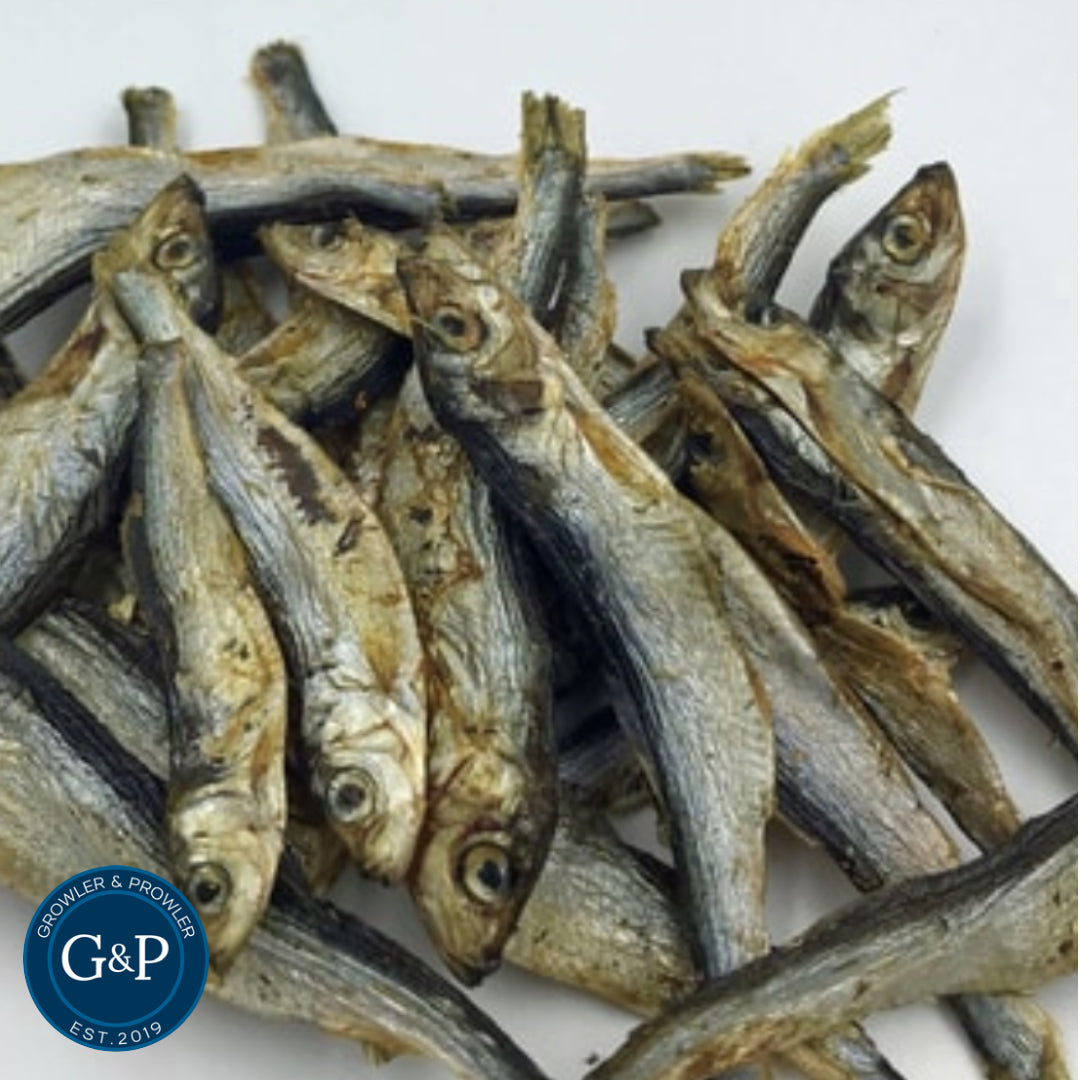 Premium Baltic Sprats from Growler & Prowler, a natural dog treat company based in Manchester. These small, whole fish are a healthy and nutritious snack for dogs.