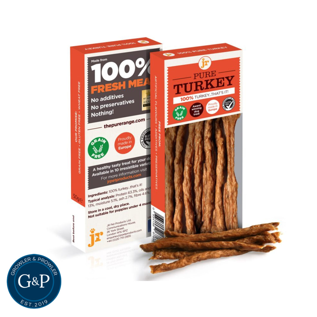 Pure Turkey Meat Sticks: Healthy, grain-free dog treats made with 100% fresh turkey from Growler & Prowler.